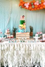 1st Birthday Cake Table Decoration Ideas Moana 1st Birthday Party In 2020 Birthday Party Table Decorations Birthday Party Tables 1st Birthday Parties