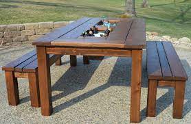 Remodelaholic Build A Patio Table With Built In Ice Boxes Wooden Outdoor Table Wooden Patio Furniture Wood Patio Table