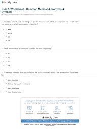 quiz worksheet common medical acronyms symbols study com