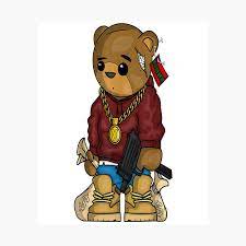 Teddy bear love tattoos on leg. Hip Hop Teddy Bear With Gun Get Money Rap Music Lover Poster By Rebekahherman Redbubble