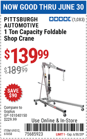 We like when products do what they say on the label. Pittsburgh Automotive 1 Ton Capacity Foldable Shop Crane For 139 99 Harbor Freight Tools Foldables Pittsburgh