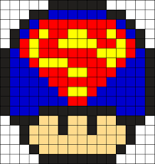 Superman Mushroom Kandi Pattern Pixel Art Grid Pixel Art Pattern Perler Bead Mario