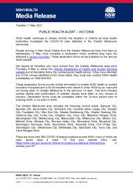 Melbourne's grinding second coronavirus lockdown began in the chill of winter. Nsw Health On Twitter Re Issue Public Health Alert Victoria People Arriving In New South Wales From The Greater Melbourne Area From 6am On Wednesday 12 May Must Complete A Declaration Which
