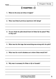 Literature Unit Hatchet Gary Paulsen Novel Study Worksheets