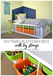 Create A Ton Of Toy Storage With This Diy Twin Platform Bed Frame It Uses Ikea Trofast Shelves As Diy Platform Bed Platform Bed With Storage Ikea Platform Bed