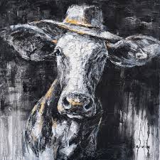 Cowgirls often wear different colored socks on each foot, for luck. Cow Wearing A Hat Hand Painted Canvas Artwork 40 X40 Farmhouse Paintings By International Image Canvas Houzz
