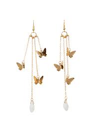 Butterfly Fringe Long Dangle Earrings In 2020 Long Dangle Earrings Simple Gold Earrings Gold Earrings Dangle