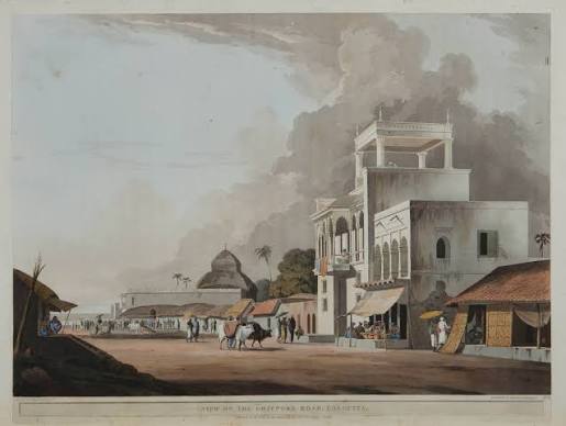 Vintage - 1797 - Thomas and William Daniell Plate 2 from the second set of Thomas and William Daniell's 'Oriental Scenery'. The Chitpore Road in Calcutta led north through the Bara or