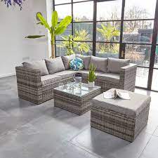 Vancouver 6 Seater Modular Rattan Sofa Set In Grey Outdoor Furniture Decor Waterproof Outdoor Furniture Outdoor Furniture Covers