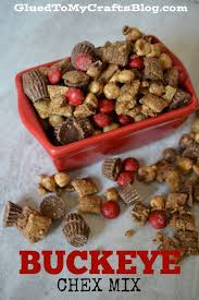 Buckeye Chex Mix Football Themed Recipe For Tail Gating Chex Mix Chex Mix Recipes Yummy Snacks