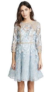 Marchesa Notte Cocktail Dress With Metallic Lace Trim Shopbop Light Blue Cocktail Dress Feather Cocktail Dress Floral Cocktail Dress