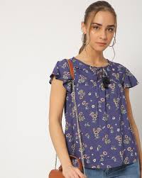 New today white ditsy floral ribbed ruched bandeau top. Buy Blue Tops For Women By Aero Jeans Womens Online Ajio Com