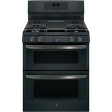 Ge 6 8 Cu Ft Double Oven Gas Range With Self Cleaning And Convection Lower Oven In Black Slate Fingerprint Resistant Jgb860fejds The Home Depot Double Oven Gas Double Oven Gas Range Double