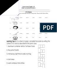 Complete the puzzle by writing the correct cvc. Answer Sheet English Week 5 And 6