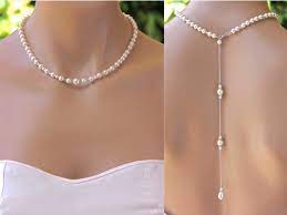 Pearl Backdrop Necklace Swarovski Pearl Bridal Back Necklace Etsy