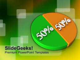 50 50 Pie Chart Over Colorful Background Powerpoint