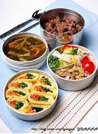 Korean Style Lunch Box Rice With Mixed Grains Korean Miso Soup Salad Stir Fried Dried Anchovy Egg Rolls Asian Recipes Food Recipes