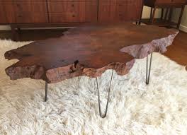 Handcrafted freeform live slab burl redwood coffee table by daryl stokes, 1970s. Vintage Redwood Burl Coffee Table On Hairpin Legs Epoch