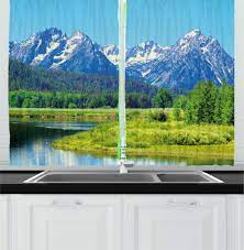 East Urban Home 2 Piece Landscape Grand Teton National Park Snowy Peak Mountains Nature Scene Picture Kitchen Curtain Set Wayfair