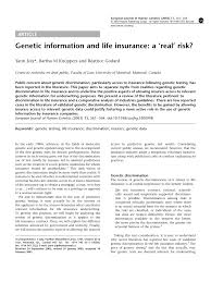 This video will be very helpful to understand the concept relating to life insurance contract , in this video nature of life insurance policy has been discussed. Pdf Genetic Information And Life Insurance A Real Risk