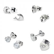 Children S Earrings Surgical Stainless Steel Heart With Cz Clear Cz Heart Padlock And Dolphins Set 2 A Wide Childrens Earrings Childrens Jewelry Earrings
