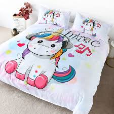 Machine wash cold with like colors. Amazon Com Blessliving Soft Watercolor Unicorn Bedding 3 Pieces Cute Baby Unicorn Cartoon Wearing Headphones Kids Girls Pink Unicorn Duvet Cover Twin Home Kitchen