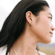 Minimalist Emerald Huggie Earrings, Tiny Gemstone Hoops, Everyday Raw  Crystal