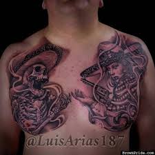 This tattoo begins from the chest with a dragon using black ink and ends by covering the whole hand.according to ancient aztec culture the chest, wrist and stomach were considered the power centers of the body.aztec dragon placed on neck.an intricate shoulder aztec tattoo of a warrior with an eagle and temple at the background. 32 Mexican Tattoos On Chest