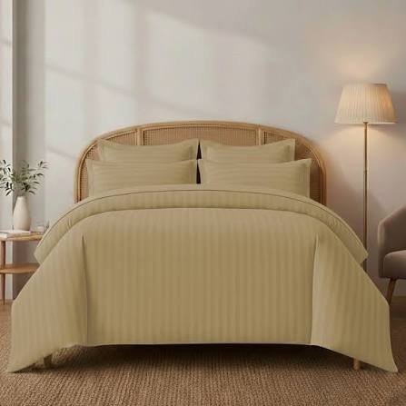 Premium Golden Micro Stripe Fitted Sheet Set for Double Bed Soft Bedding