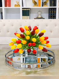 Modern dining table flower arrangements. Tulip Centerpiece Real Touch Flower Arrangement Yellow Tulip Etsy