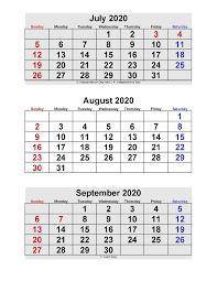 July August September 2020 Calendar 3 Months Per Page Printable Free Printable 2020 Calendar Temp Calendar Template Free Printable Calendar Personal Calendar