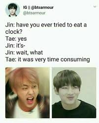 I think armys love bts memes because it can make us smile and because we get happy just by looking at the boys, so memes of bts are a bonus. Bts Meme J I N Kpop Memes Bts Bts Memes Hilarious Jin Dad Jokes