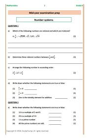 Grade 8 Mathematics Mid Year Exam Workbook Mathematics Algebraic Expressions Algebra Equations