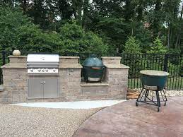 Elegant outdoor kitchens doing some countertop finishing work. Outdoor Kitchen Island Big Green Egg Egghead Forum The Ultimate Cooking Experience