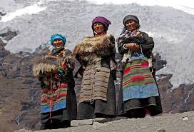 Three Tibetan women in traditional ...