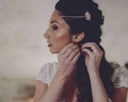 Diadema de oro rosa, cadena para el cabello de oro rosa, tocado de novia,  peineta de oro, tocado de cadena de cristal, tocado de novia boho, peineta  de cristal