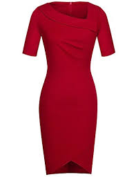 Homeyee Womens Elegant Lapel Slim Bodycon Formal Vintage Red Bridesmaid Dress B327