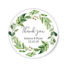 Green Leaves Wedding Thank You Stickers Zazzle Com Thank You Flowers Wedding Stickers Personalized Wedding