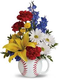 Maybe you would like to learn more about one of these? Teleflora S Big Hit Bouquet Yellow Asiatic Lilies Blue Delphinium Red Carnations White Daisies And Y Father S Day Flowers Flower Delivery Birthday Flowers