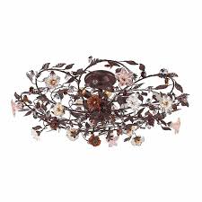 Deep Rust Metal Leaves Crystal Flower Flush Ceiling Light Flush Mount Ceiling Lights Semi Flush Mount Lighting Elk Lighting