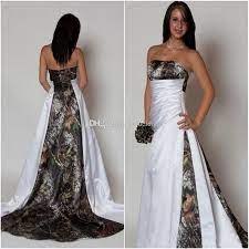 Discount New Design Camo Wedding Dress 2020 Strapless Pleats A Line Sweep Train Satin Country Beach Bridal Gowns Plus Size Cheap Custom Made Princess Line Weddi Camo Wedding Dresses Camo Wedding