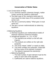 Mass is the measure of how much matter an object contains. Conservation Of Matter Notes 1 Law Conservation Of Mass