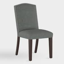 Featuring A Low Profile Arched Back With Classic Nailhead Trim Our Custom Grey Dining Room Furniture Upholstered Dining Chairs Dining Room Chairs Upholstered