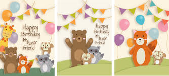 Send happy birthday wishes funny grumpy candle band video. Set Of Animal Birthday Cards 677493 Vector Art At Vecteezy