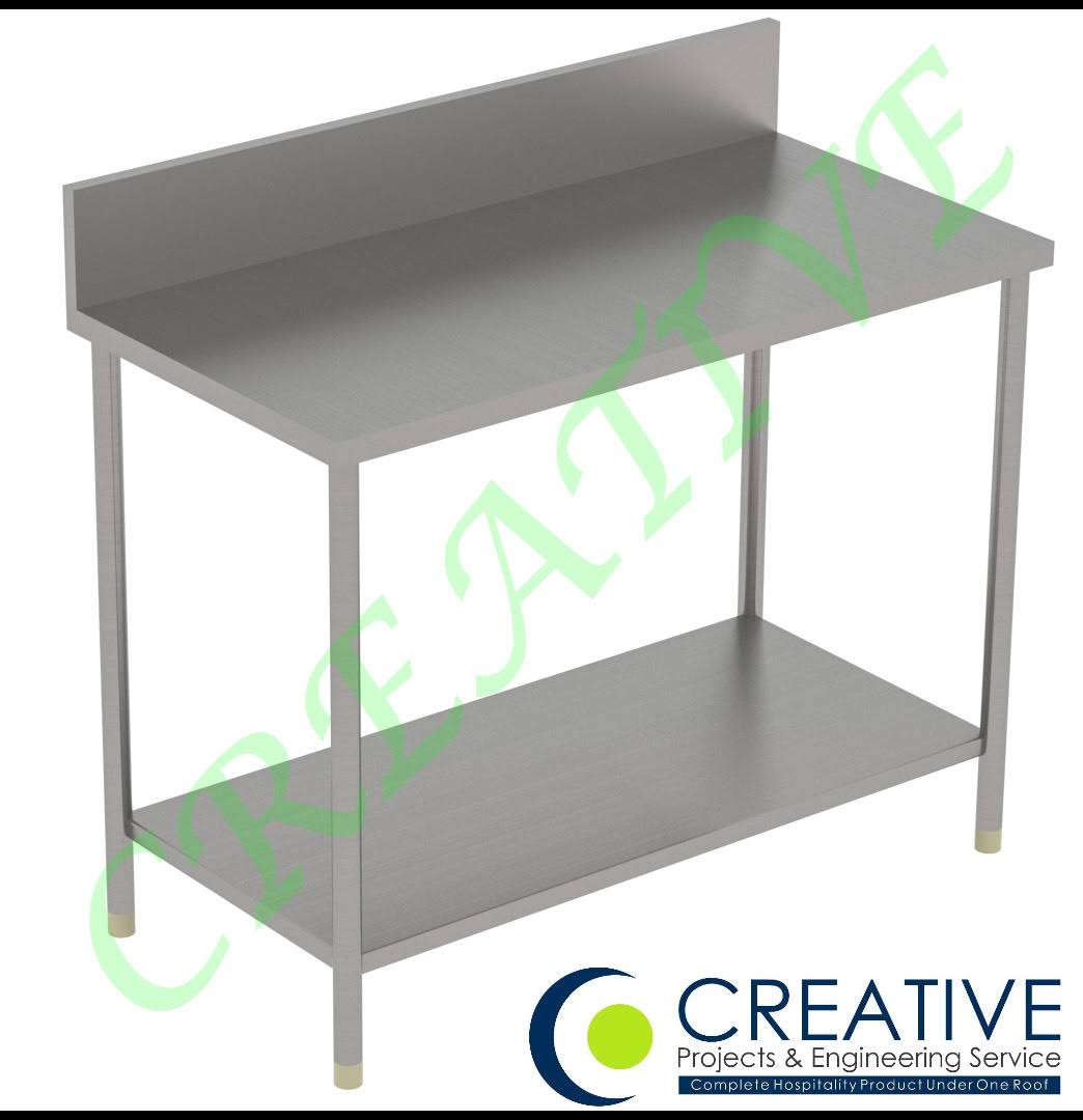 WORK TABLE WITH 1 UNDERSHELF WITH BACKSPLASH