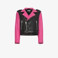 Black And Pink Angela Leather Biker Jacket From Ganni