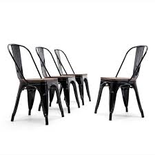 Featured in a walnut wood seat along with a durable black metal frame, this bistro style chair will add beauty to your decor. Belleze Stackable Bistro Dining Chairs Set Of 4 Wood Stool Black Overstock 22112611