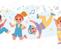 child dancing with a group of friends