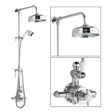 Hudson Reed Thermostatic Shower System Ceramic And Chrome With Rose Head And Grand Riser Kit Shower Fittings Shower Faucet Shower Systems
