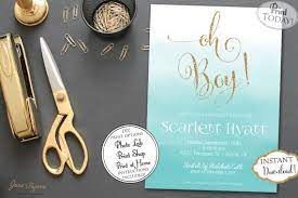 Instant Download Oh Boy Blue Ombre Baby Shower Invitation Etsy Baby Shower Invitations For Boys Baby Shower Invitations Baby Shower